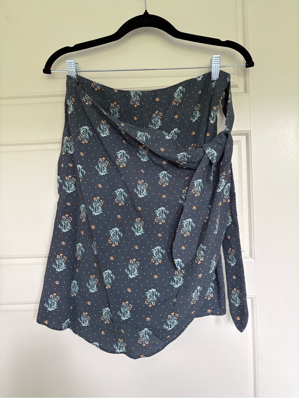 LOFT Black Floral Wrap Skirt with Teal and Orange Accents NWT